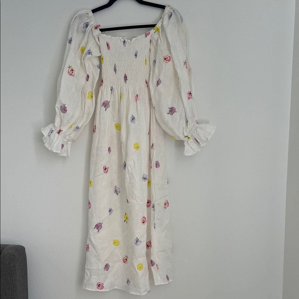 Sleeper White Floral Long Sleeve Dress